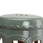 14" x 17" Ceramic Garden Stool with Double-Coin Knotted Ring Design, Glazed Decorative Outdoor Stool, Green