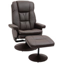 PU Leather Recliner Chair with Ottoman, Swivel Recliner and Ottoman with Round Wrapped Base for Living Room, Brown