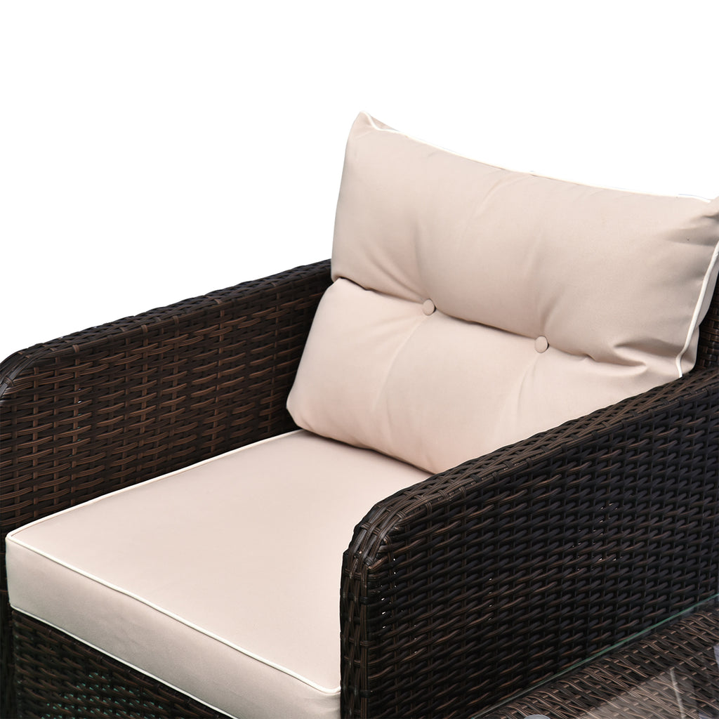 5 Pieces Rattan Wicker Lounge Chair Outdoor Patio Conversation Set with 2 Cushioned Chairs, 2 Ottomans and Tempered Glass Top Coffee Table