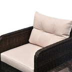 5 Pieces Rattan Wicker Lounge Chair Outdoor Patio Conversation Set with 2 Cushioned Chairs, 2 Ottomans and Tempered Glass Top Coffee Table