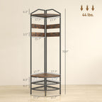 Corner Hall Tree, Industrial 4-Tier Coat Rack with Shoe Storage, 8 Movable Hooks and 2 Shelves for Hallway, Rustic Brown