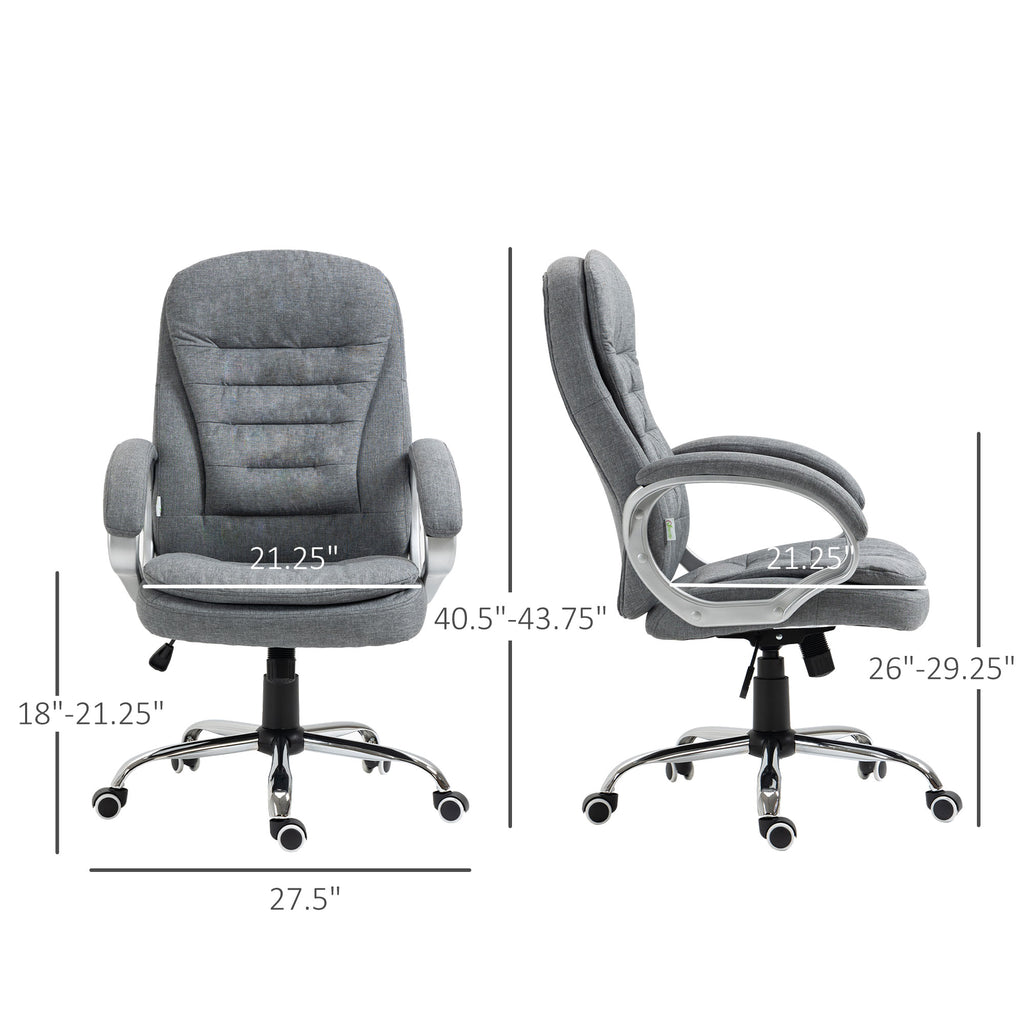 High Back Home Office Chair Executive Computer Chair with Adjustable Height, Upholstered Thick Padding Headrest and Armrest - Grey