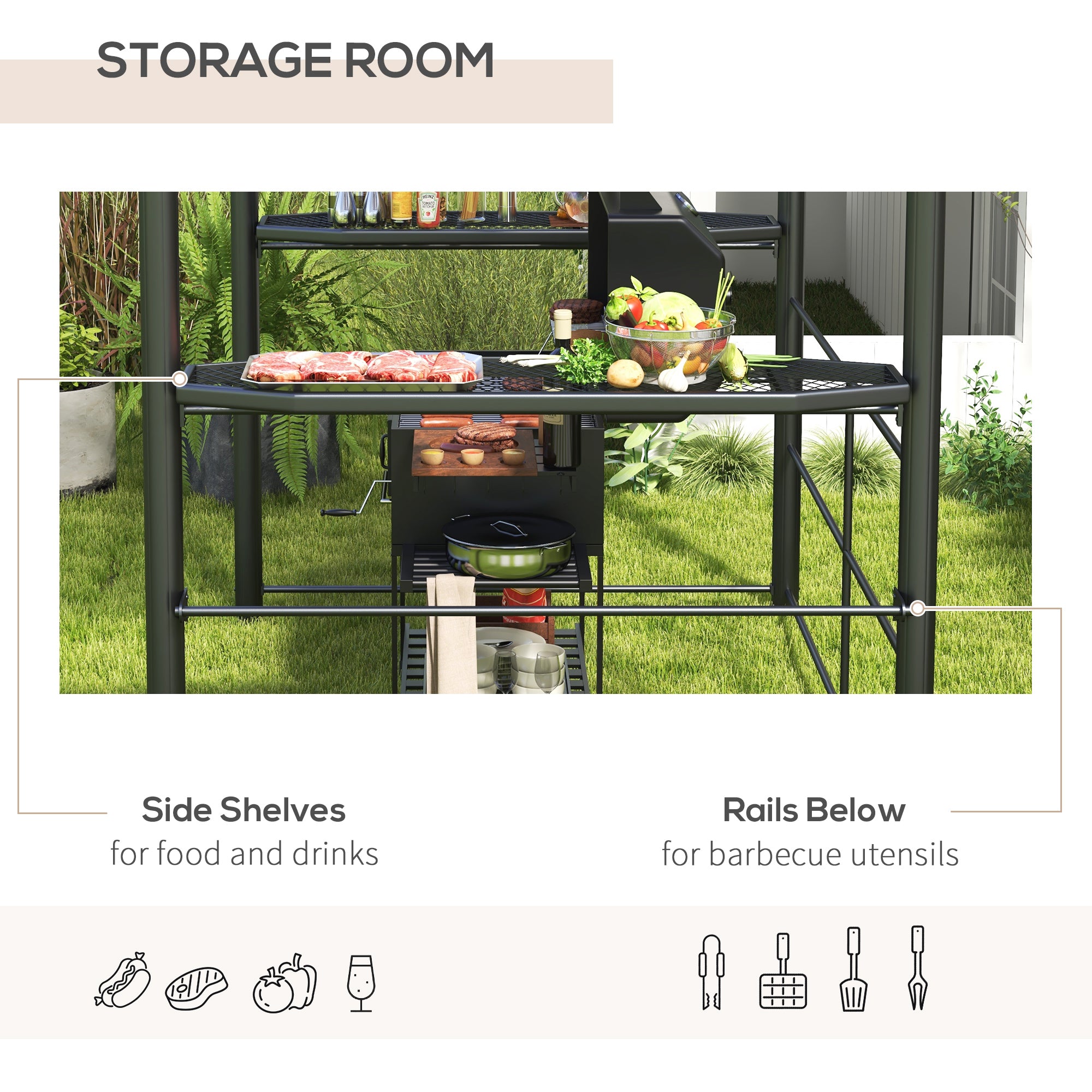 8' x 5' Outdoor Grill Gazebo Canopy Shelter with Vented PC Roof, Side Shleves