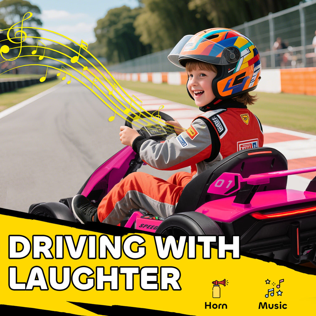 24V 7.5 MPH Electric Go Kart with Adjustable Seat, Slow Start, Pink