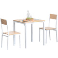 3-Piece Wooden Square Dining Table Set with 1 Table and 2 Chairs and Sturdy Metal Frame for Small Space, White