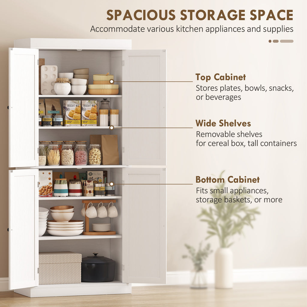 72" Kitchen Cabinet, Pantry Storage Cabinet with Doors and Shelves, Freestanding Food Pantry Cabinet, White Wood Grain