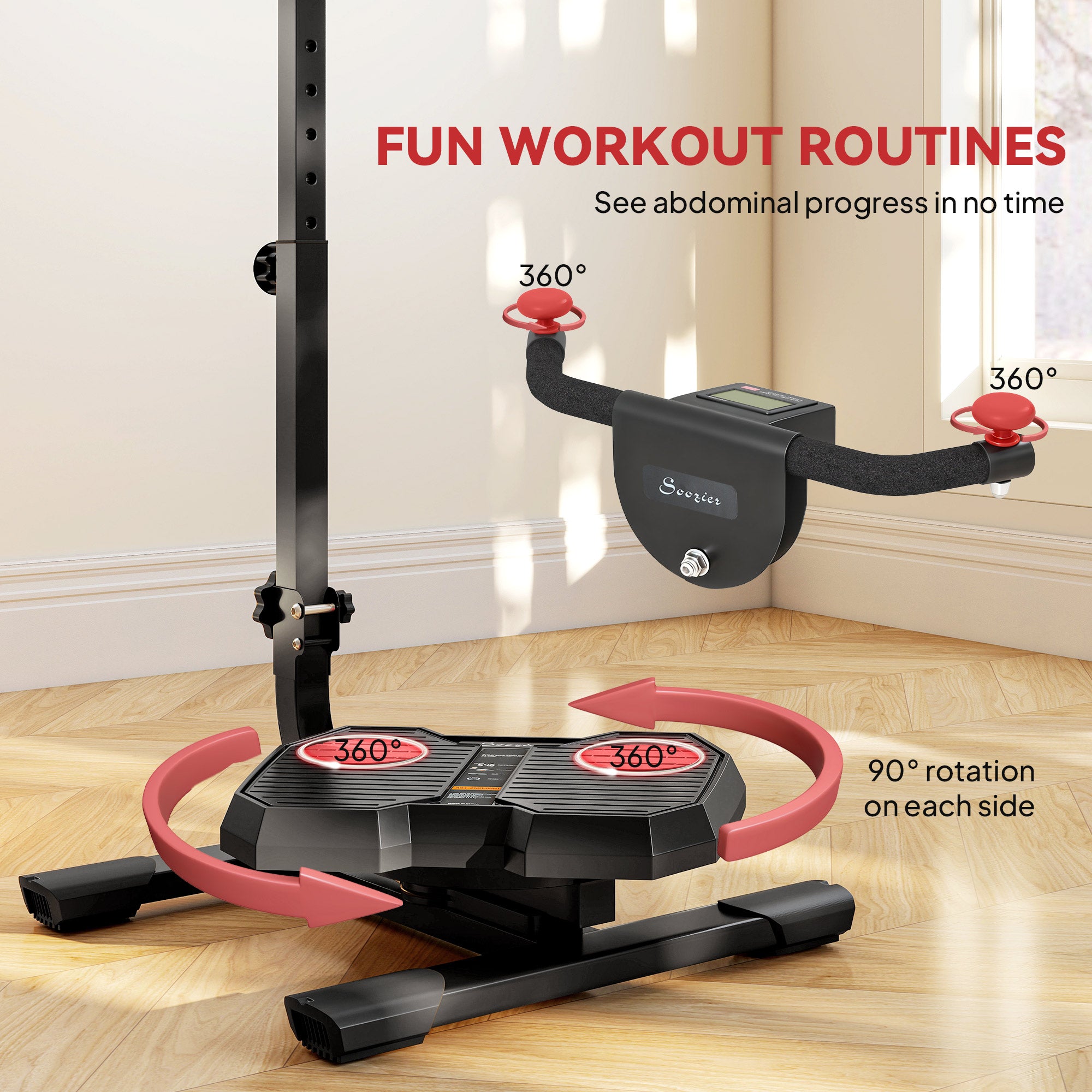 Foldable Ab Twister Board for Waist Trimming with LCD Display, Ab Workout Equipment for Women and Men, Red