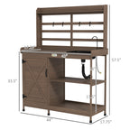 Wooden Potting Bench with Storage, Sink, Water Tap for Backyard, Patio, Balcony, Dark Brown
