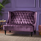 Modern Glam Loveseat Sofa with Velvet Upholstery, Wingback Design, Button-Tufted Diamond Stitch, 50.50" W x 34.00" D x 38.50" H, Raisin