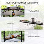 8' x 7.6' Outdoor Grill Gazebo, Barbecue Gazebo Shelter with Side Awning, 2 Side Shelves and 6 Hooks, Dark Gray