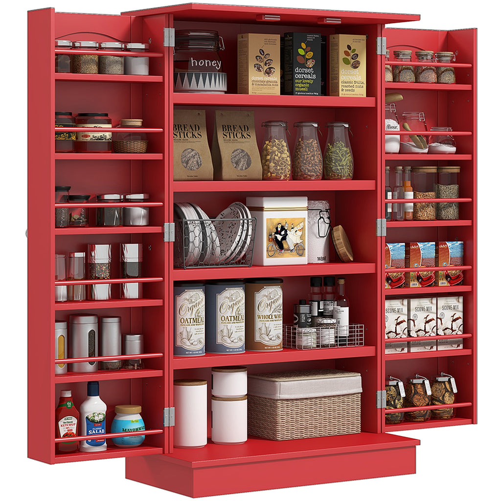 Kitchen Sideboard Cabinet, Large Kitchen Storage Cabinet w/ Double Doors & 5-tier Shelving for Home, Dining Room, Red