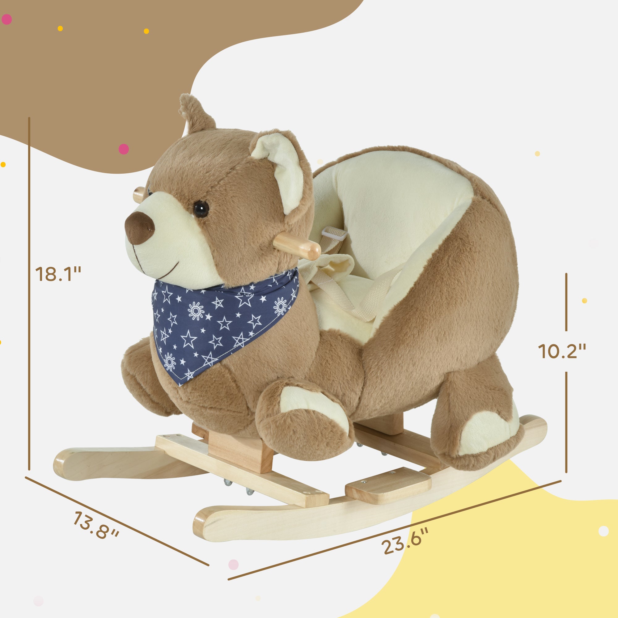 Baby Rocking Horse with Lullaby, Ride On Horse, Bear Themed Plush Animal Rocker with Pedals for Ages 18-36 Months, Easy to Assemble