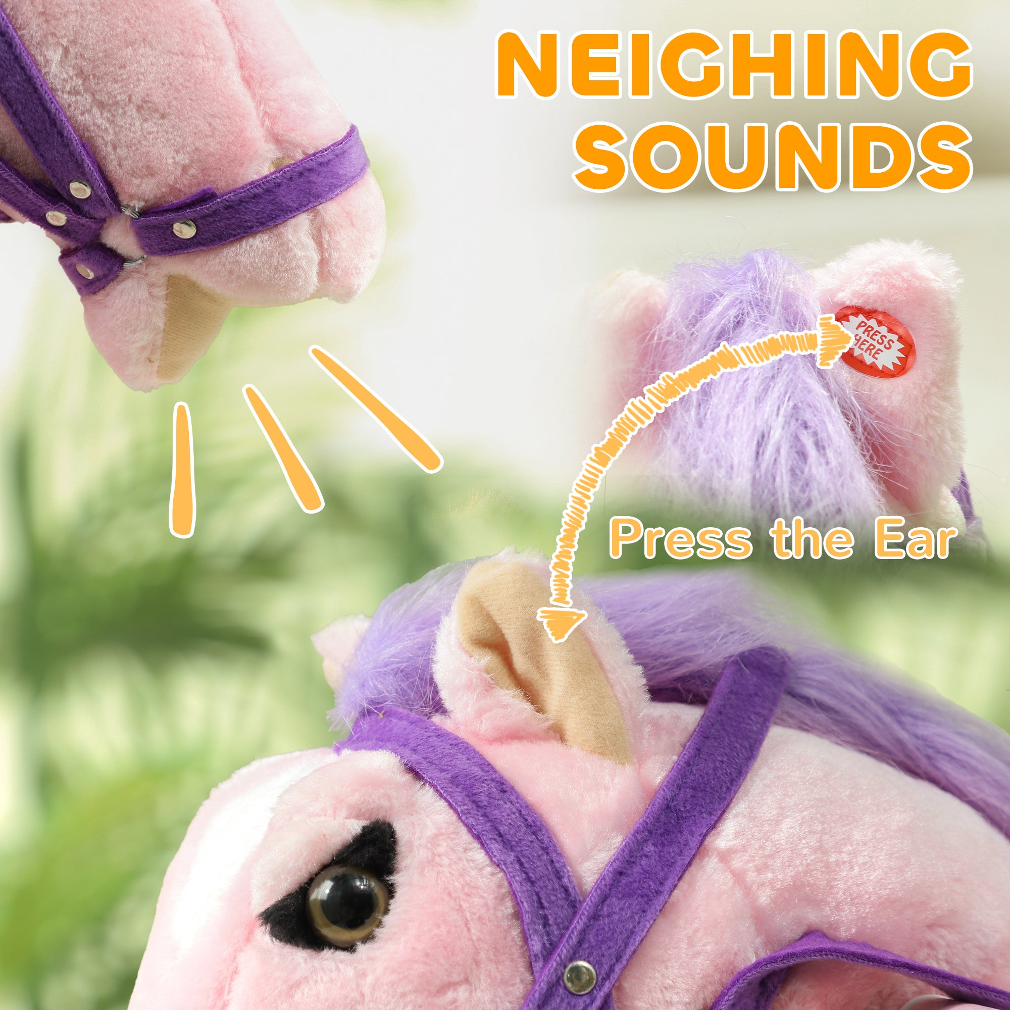 Spring Rocking Horse, Kids Ride on Horse, Plush Horse Ride-on w/ Sounds & Foot Stirrups for Kids 3-8 Years, Pink