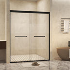 Aluminum Frame Double Sliding Shower Door with Safety Film, Stainless Steel Long Handle, Panel for Bathroom, 60" L x 0.5" W x 72" H, Matt Black