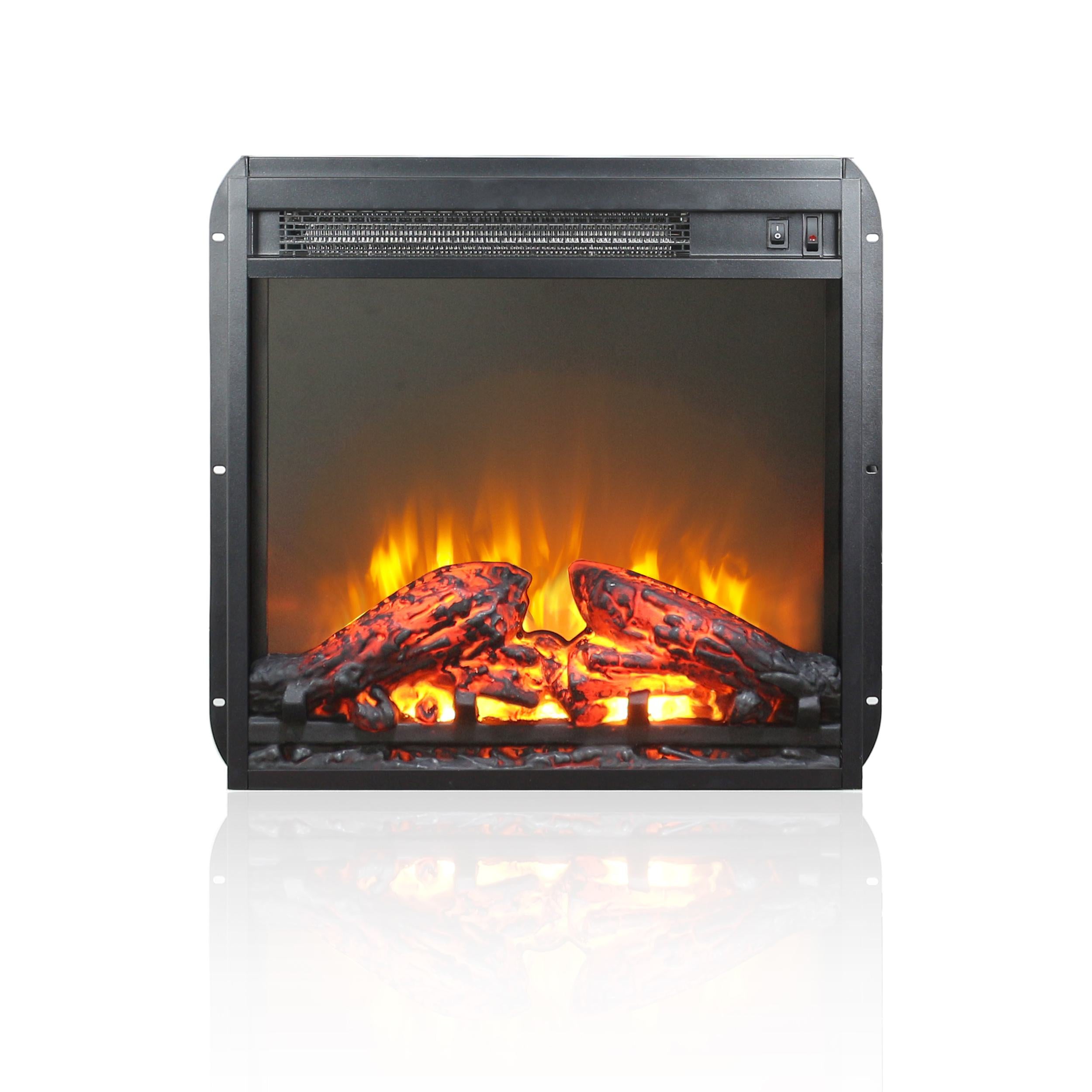 18" CSA/UL Certified Electric Fireplace Insert with Log Set and Realistic Flame, Ultra-Thin Heater with Overheating Protection, Antique Black