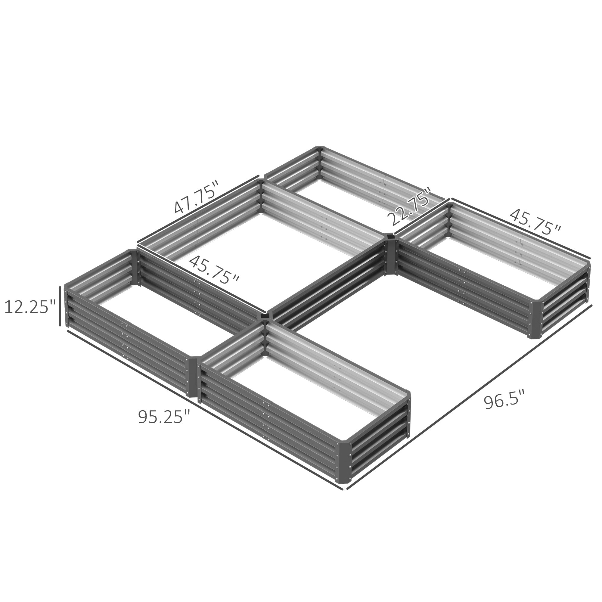 Steel Raised Garden Bed, Set of 5 Large Box Planters for Outdoor Plants Vegetables Flowers Herbs, 8x8x1ft, Gray
