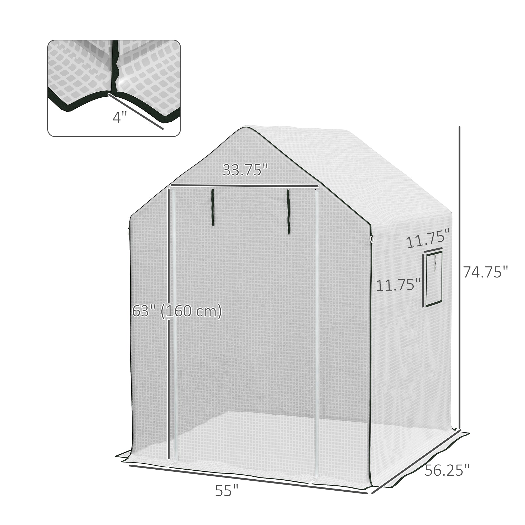 01-0472 Replacement Cover, 55" x 56.25" x 74.75" Walk-in Greenhouse Cover Reinforced Anti-Tear PE Hot House Cover, White