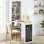 Fold-out Convertible Office Desk, Wall Mount Computer Desk with Blackboard and Side Shelf, White