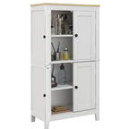 Bathroom Storage Cabinet, Modern Bathroom Floor Cabinet with 4 Doors and 2 Adjustable Shelves, White