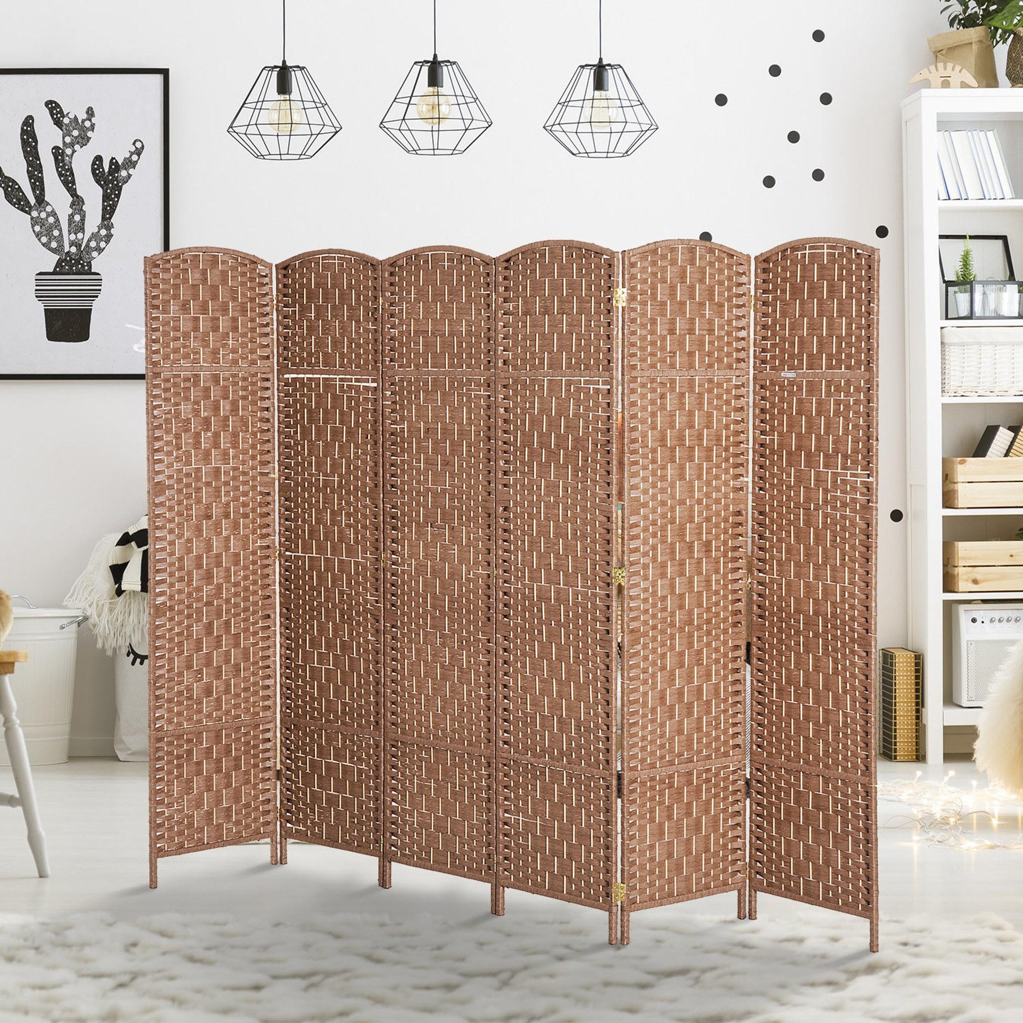 Room Divider 6 Panel, 6FT Tall Folding Privacy Screen, Freestanding Hand-Woven Partition for Room Separation with 360° Hinges, Paper Rope Diamond Weave, Natural