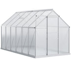 12' x 6' x 6.5' Polycarbonate Greenhouse with Aluminum Frame, Walk-in Heavy Duty Green House with Adjustable Roof Vent, Rain Gutter and Sliding Door for Winter, Silver