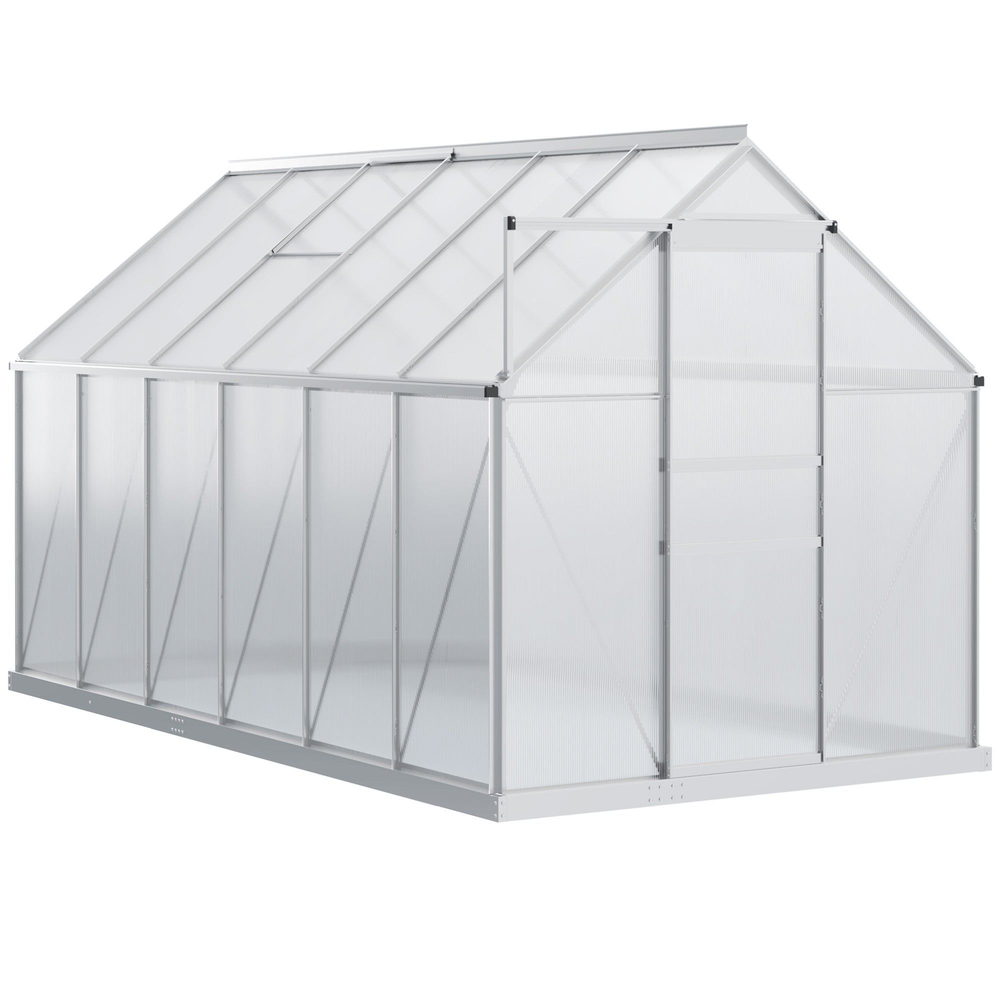 12' x 6' x 6.5' Polycarbonate Greenhouse with Aluminum Frame, Walk-in Heavy Duty Green House with Adjustable Roof Vent, Rain Gutter and Sliding Door for Winter, Silver