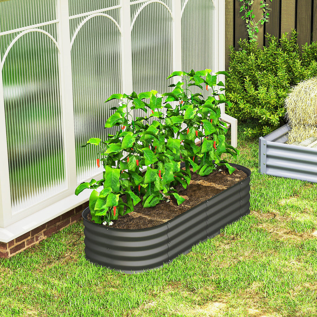 4.9' x 2' x 1' Galvanized Raised Garden Bed Kit, Metal Planter Box with Safety Edging, Dark Gray
