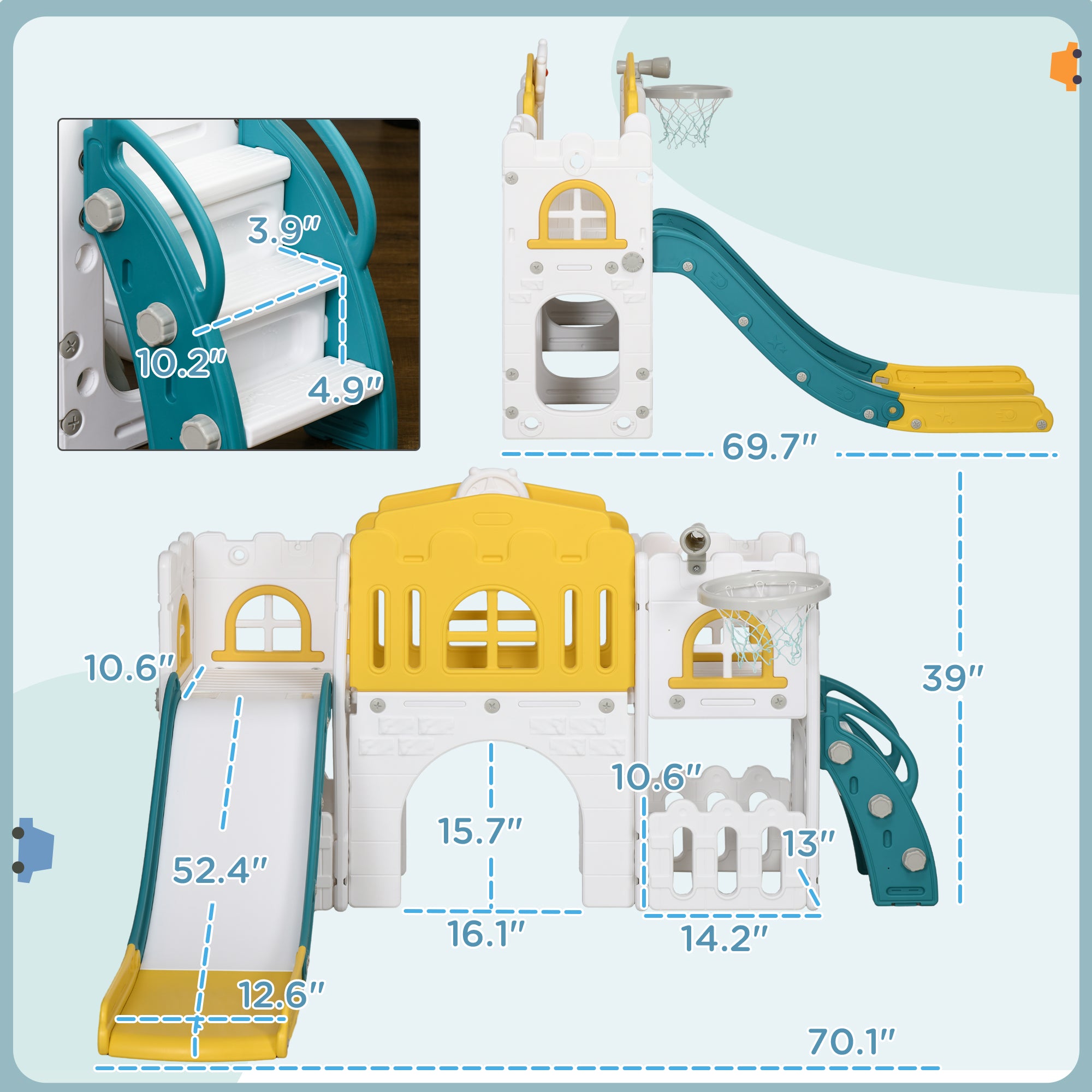 9 in 1 Toddler Slide for Kids Age 1-3 Years with Basketball Hoop, Climber, Telescope, Tunnel, Steering Wheel, Aisle