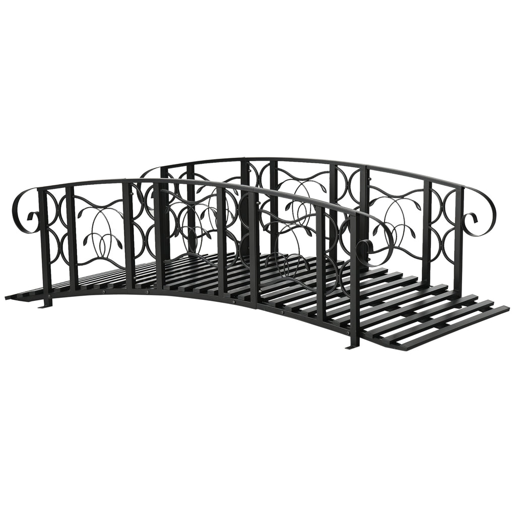 6' Metal Arch Backyard Garden Bridge with 660 lbs. Weight Capacity, Safety Siderails, Vine Motifs, Easy Assembly for Backyard Creek, Stream, Pond, Black