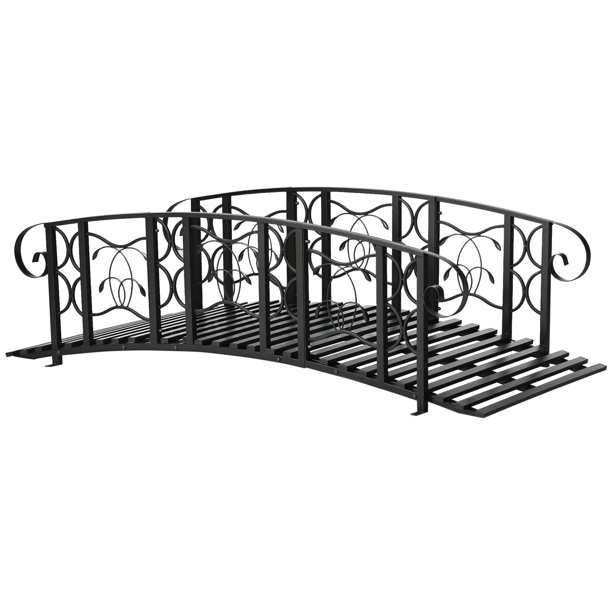 6' Metal Arch Backyard Garden Bridge with 660 lbs. Weight Capacity, Safety Siderails, Vine Motifs, Easy Assembly for Backyard Creek, Stream, Pond, Black