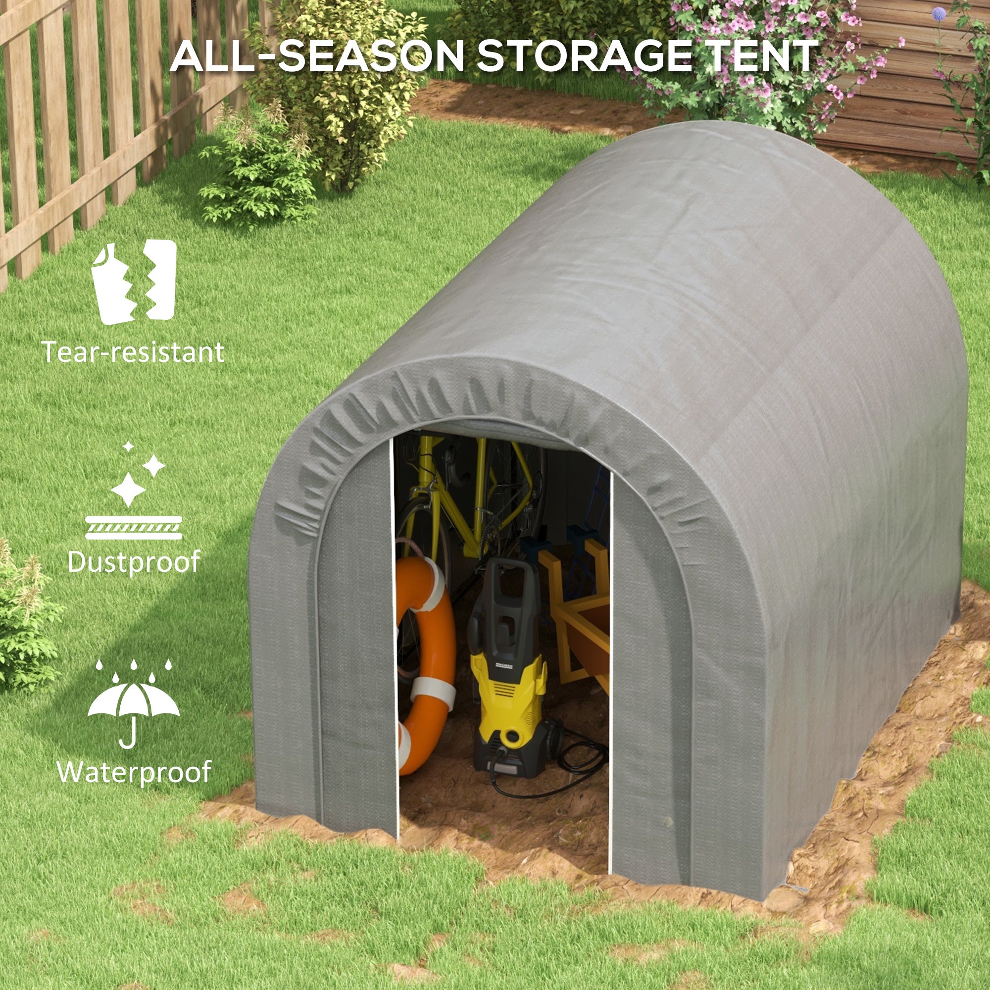 Galvanized Metal 6' x 8' Outdoor Storage Tent, Heavy Duty and Waterproof Portable Shed, for Bike, Motorcycle, Tools
