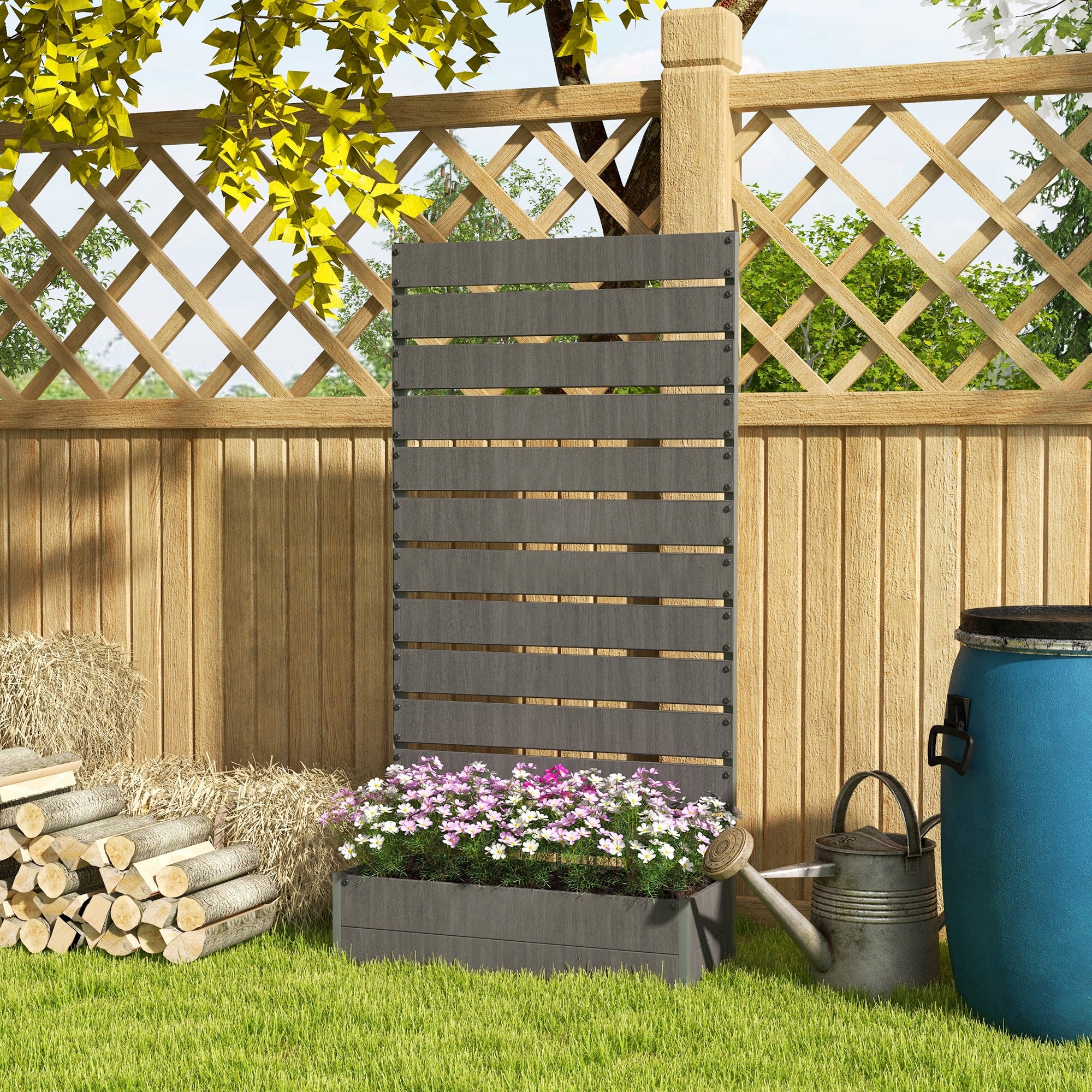 Trellis Planter for Climbing Plants, Raised Garden Bed with Trellis, Planter Box for Outdoor Garden, Dark Gray
