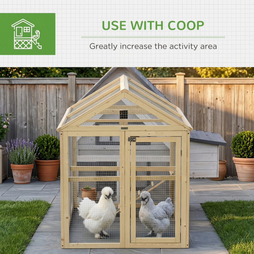 Wooden Chicken Run, Combinable Design with Perches, 4.6' x 2.8', Nature Wood