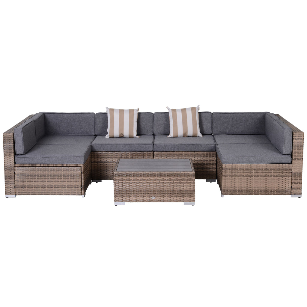 Modern Rattan Patio Furniture Set, 7-Piece Outdoor Wicker Sofa Set with Cushions for Home & Family Gatherings, Gray