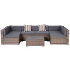 Modern Rattan Patio Furniture Set, 7-Piece Outdoor Wicker Sofa Set with Cushions for Home & Family Gatherings, Gray