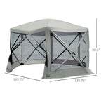 6-Sided Hexagon Pop Up Party Tent Gazebo with Mesh Netting Walls & Shaded Interior, 12' x 12', Beige