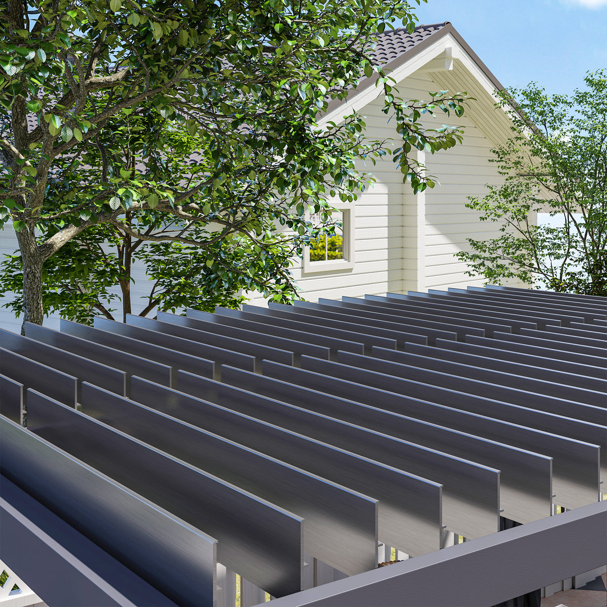10' x 13' Outdoor Retractable Pergola w/ Sun Shade Louvered Top, Pergola w/ Canopy, Curtains, Netting, Dark Gray