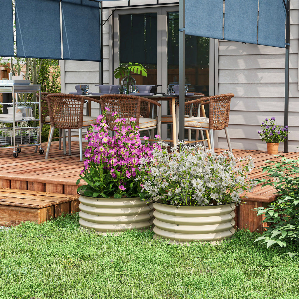 Set of 2 Raised Garden Bed, Metal Planter Box with Safety Edging, Easy-to-assemble Stock Tank, Cream