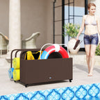 PE Rattan Pool Float Storage Organizer with Wheels, Brown
