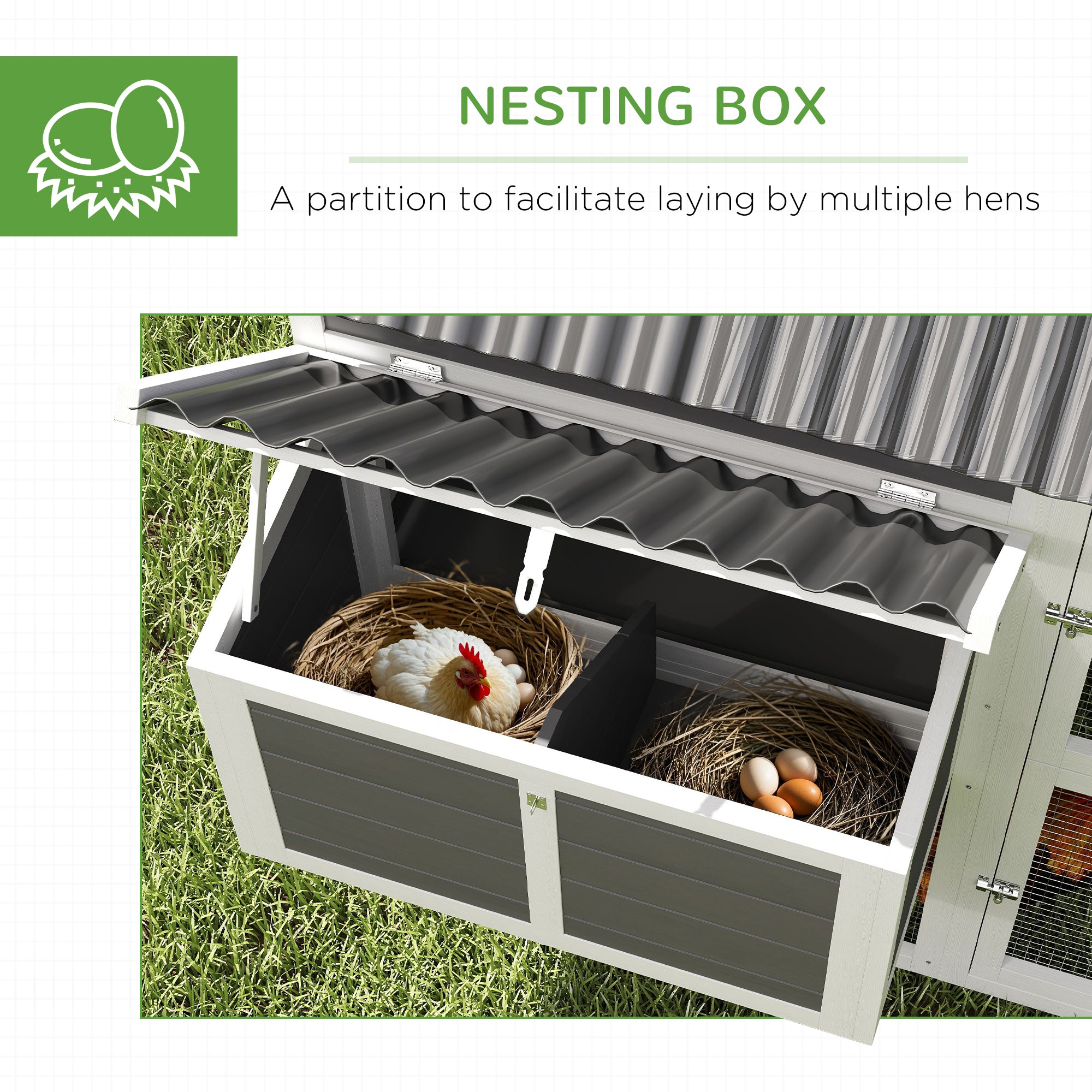 Wooden Chicken Coop with Run, 2 Nesting Boxes, 2 Roosting Bars, Ramp & Tray, Poultry Cage for 4-6 Chickens, Gray