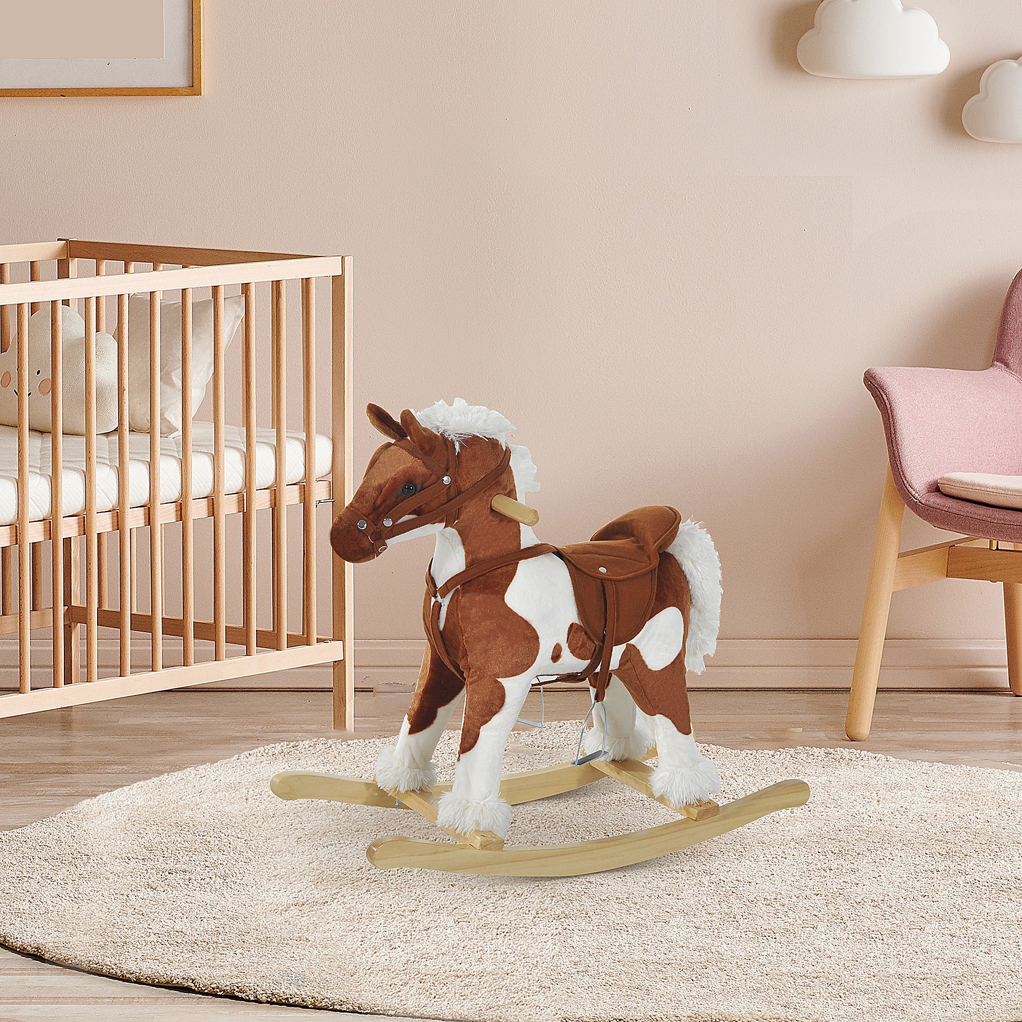 Toddler Rocking Horse, Kids Plush Rocking Chair Toy with Nursery Rhyme Music Brown