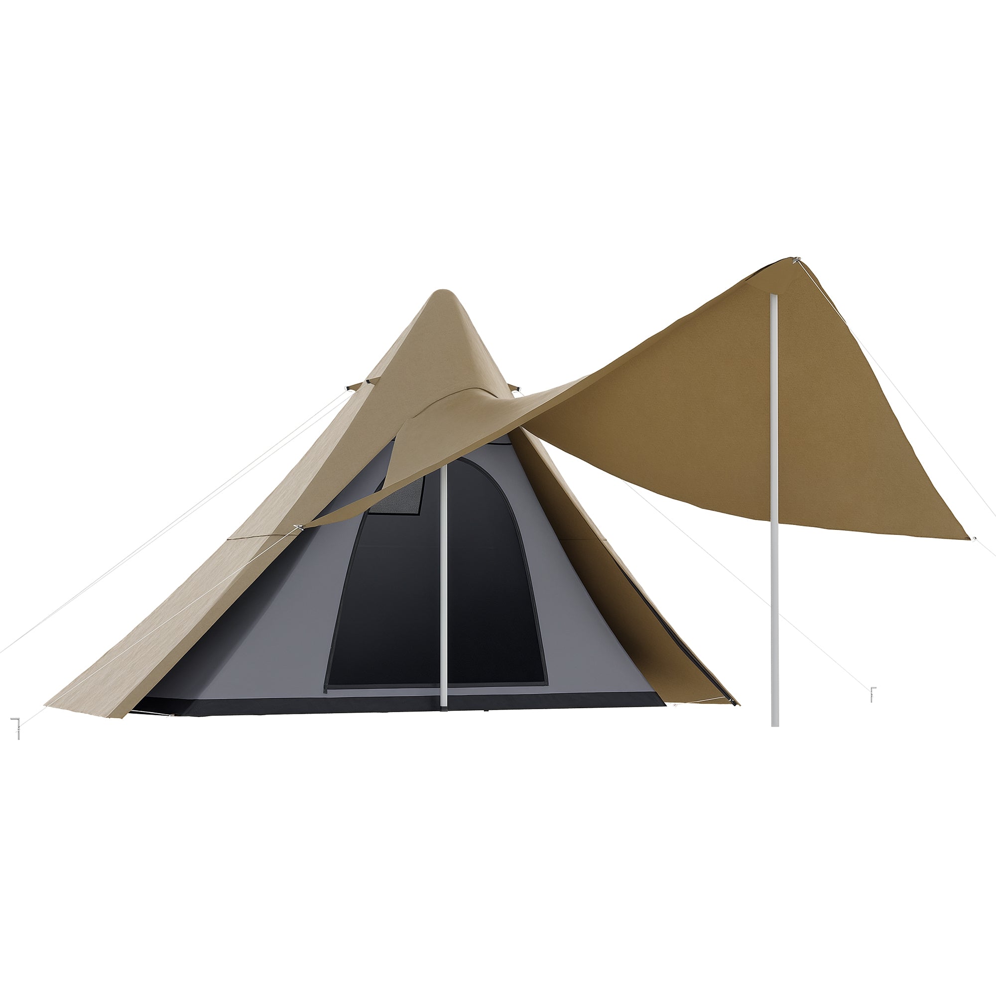 15.4'x15.4'x8.5' Teepee Tent, Waterproof Camping Tent with Porch Area, Floor and Carry Bag, for 2-3 Person Outdoor Backpacking Camping Hiking, Coffee