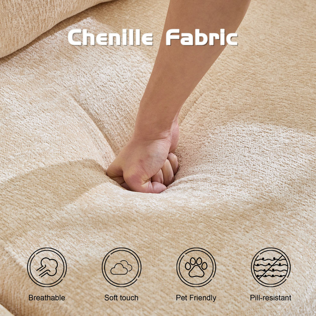 Convertible Sofa Bed Floor Sofa with Fixed-Shape Frame and Chenille Fabric, Compressed Sofa for Living Room, 79" L x 39.5" W x 25" H, Beige