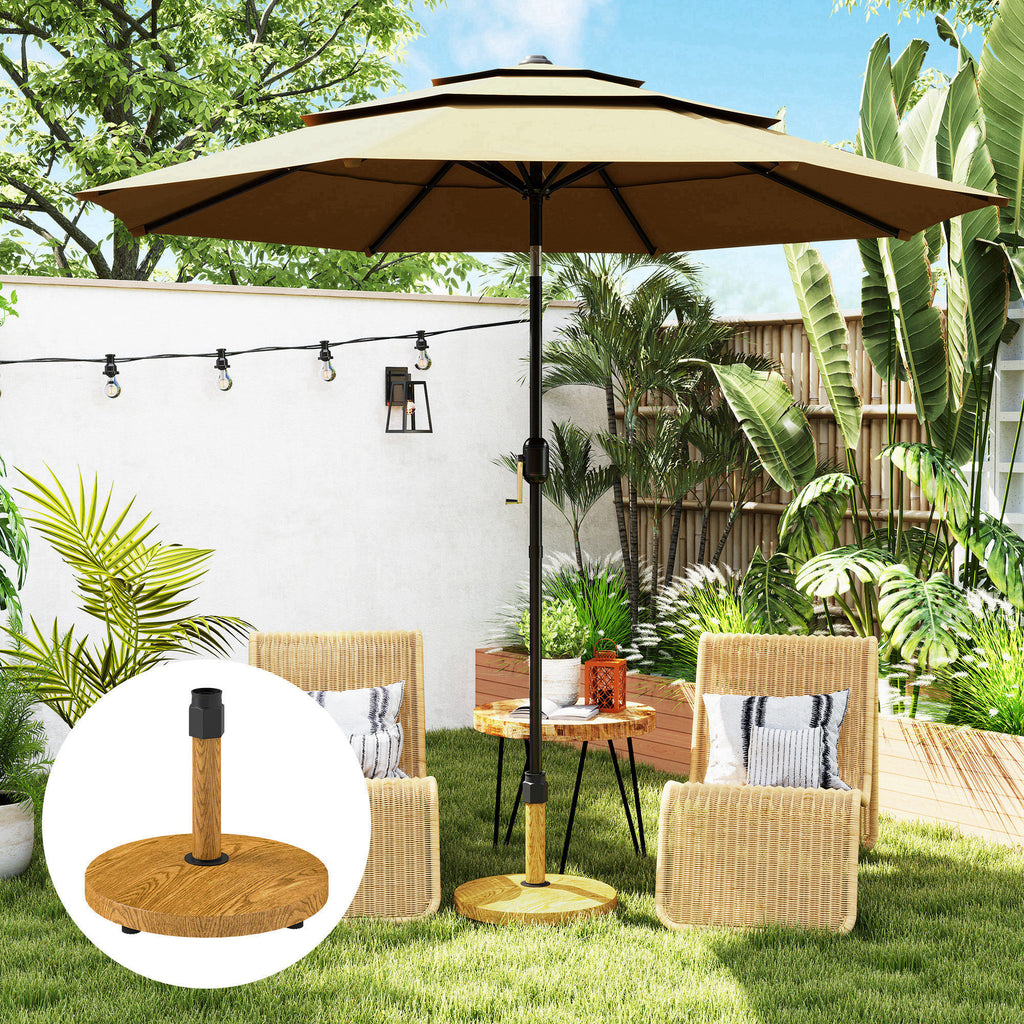 Patio Umbrella Base Holder, Outdoor Umbrella Base with Adjustable Pads, Heavy Duty Patio Umbrella Stand Base for Garden, Poolside, Nature Wood