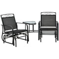 Outdoor Glider Chairs with Coffee Table, Patio 2-Seat Rocking Chair Swing with Breathable Sling for Backyard, Black