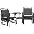Outdoor Glider Chairs with Coffee Table, Patio 2-Seat Rocking Chair Swing with Breathable Sling for Backyard, Black