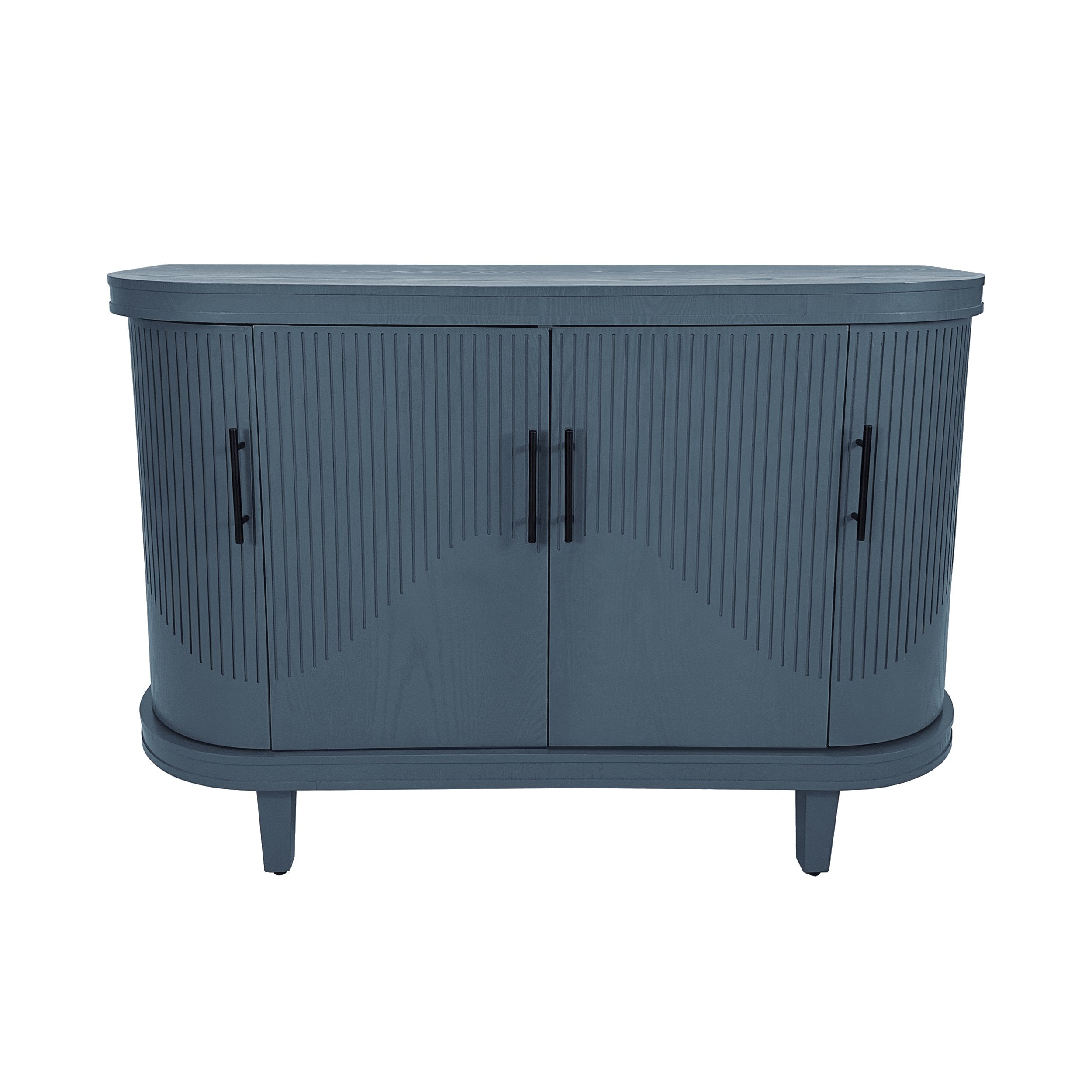 Modern Curved Sideboard, 47.2-Inch Decorative Storage Cabinet with 4 Doors, Adjustable Interior Shelves, Wooden Console Table for Living Room, Kitchen, Bedroom, Hallway, Blue