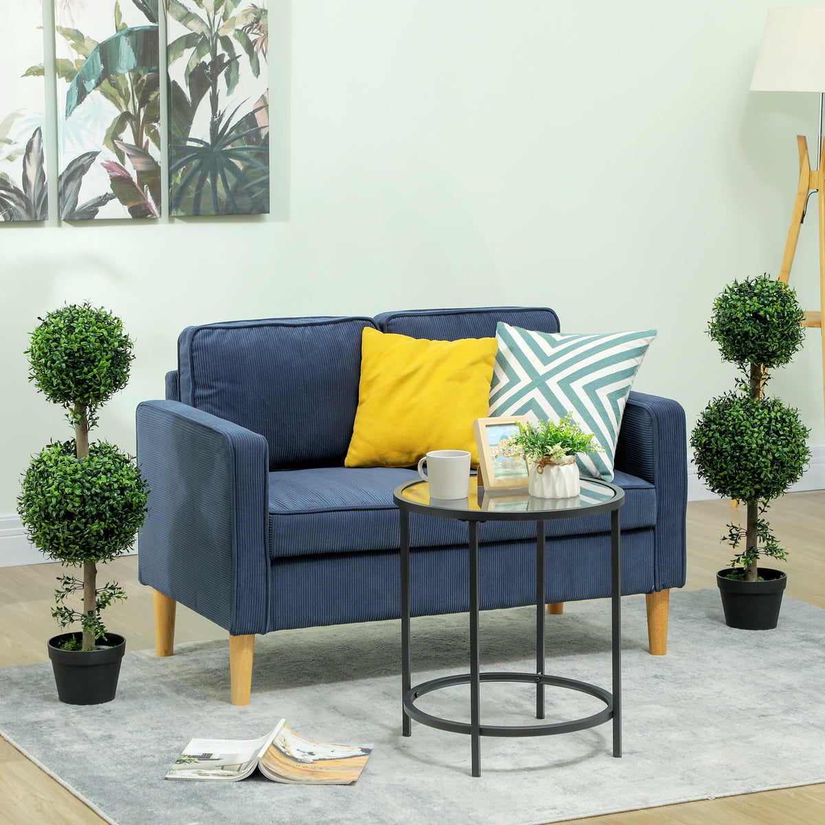 Set of 2 Artificial Ball Boxwood Topiary Trees, Fake Plants in Pot for Indoor Outdoor Living Room Green