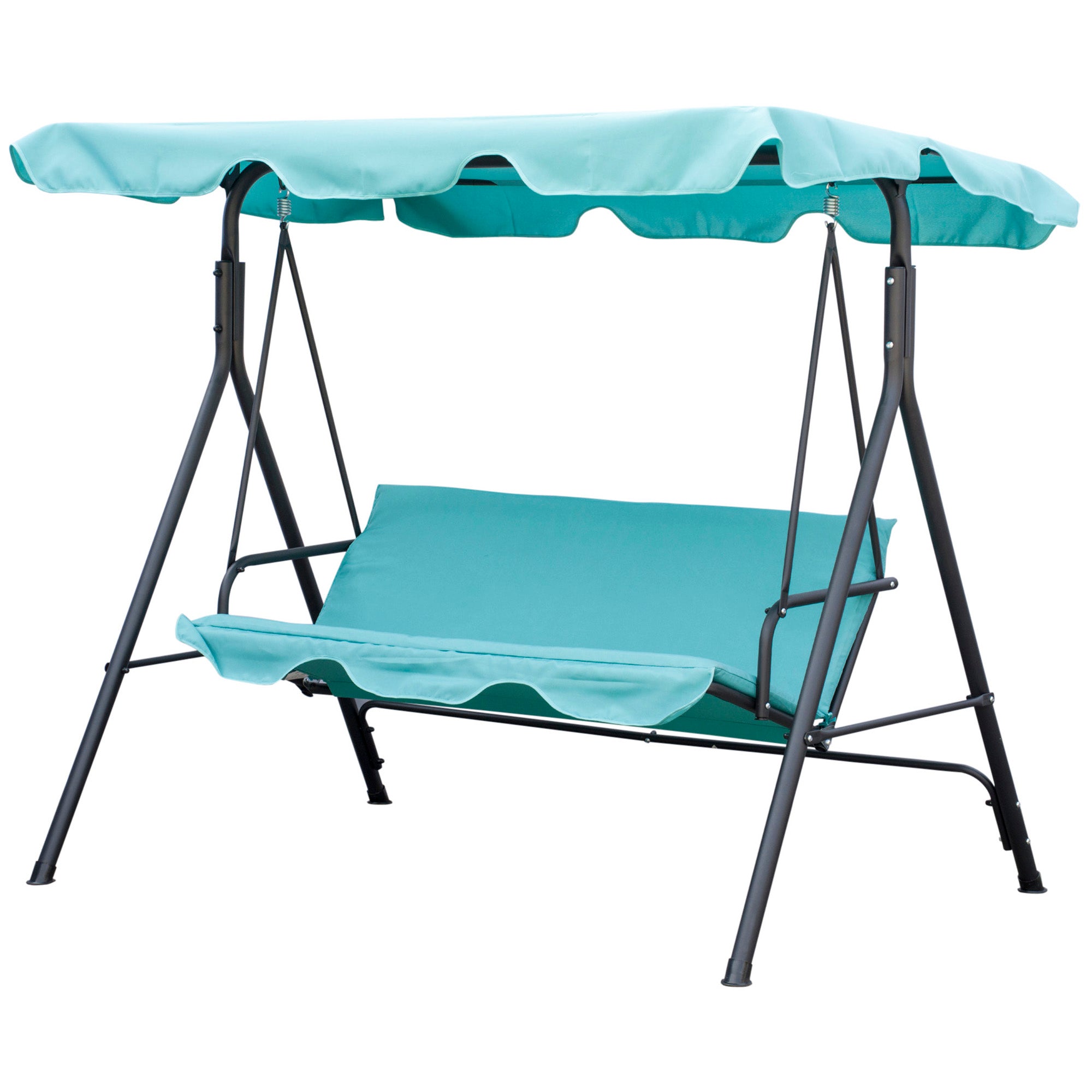3-Seat Outdoor Patio Swing Chair with Removable Cushion, Steel Frame Stand and Adjustable Tilt Canopy for Patio, Garden, Poolside, Balcony, Backyard, Green