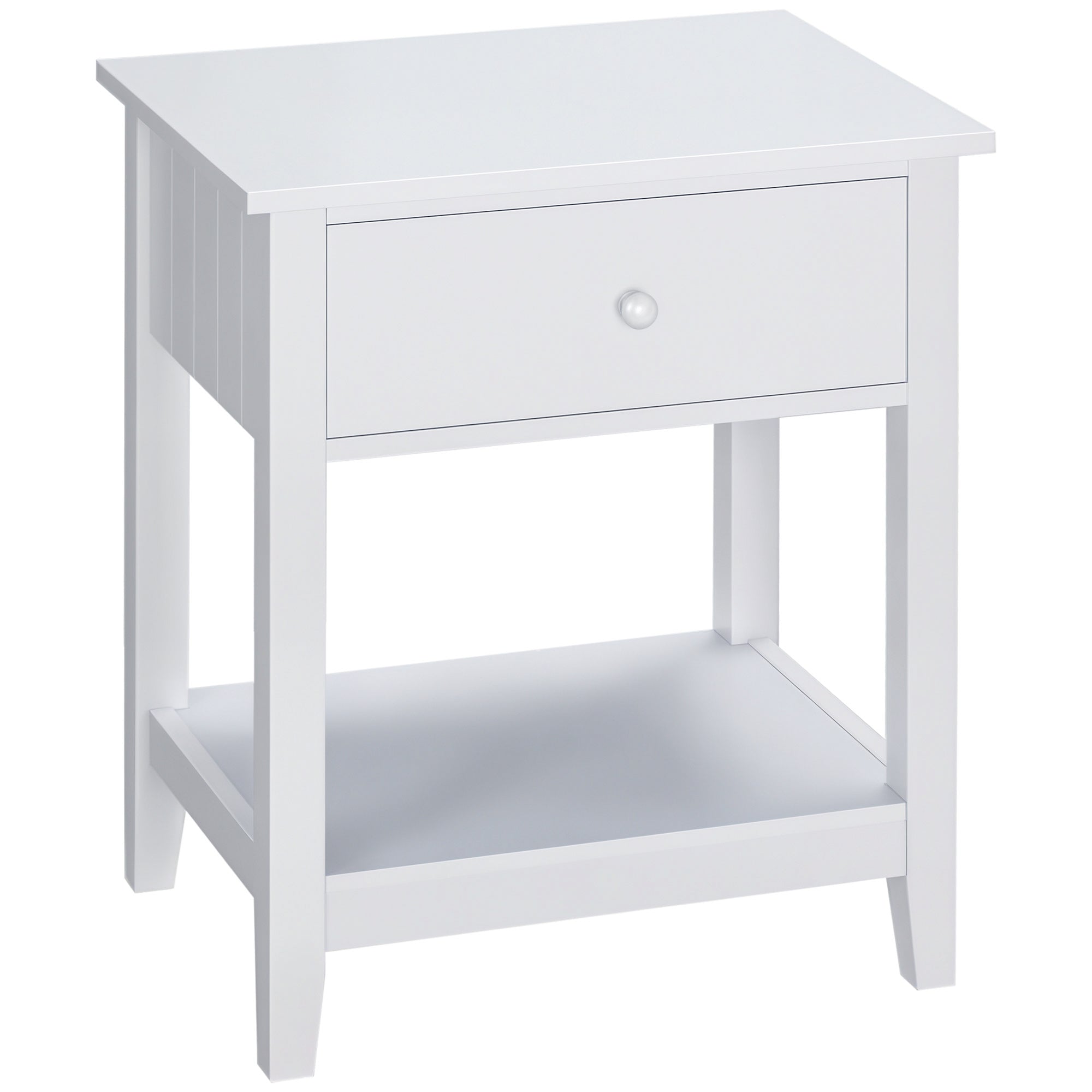 Modern Side Table for Living Room, End Table, 2-tier Side Table with Drawer and Storage Shelf, White
